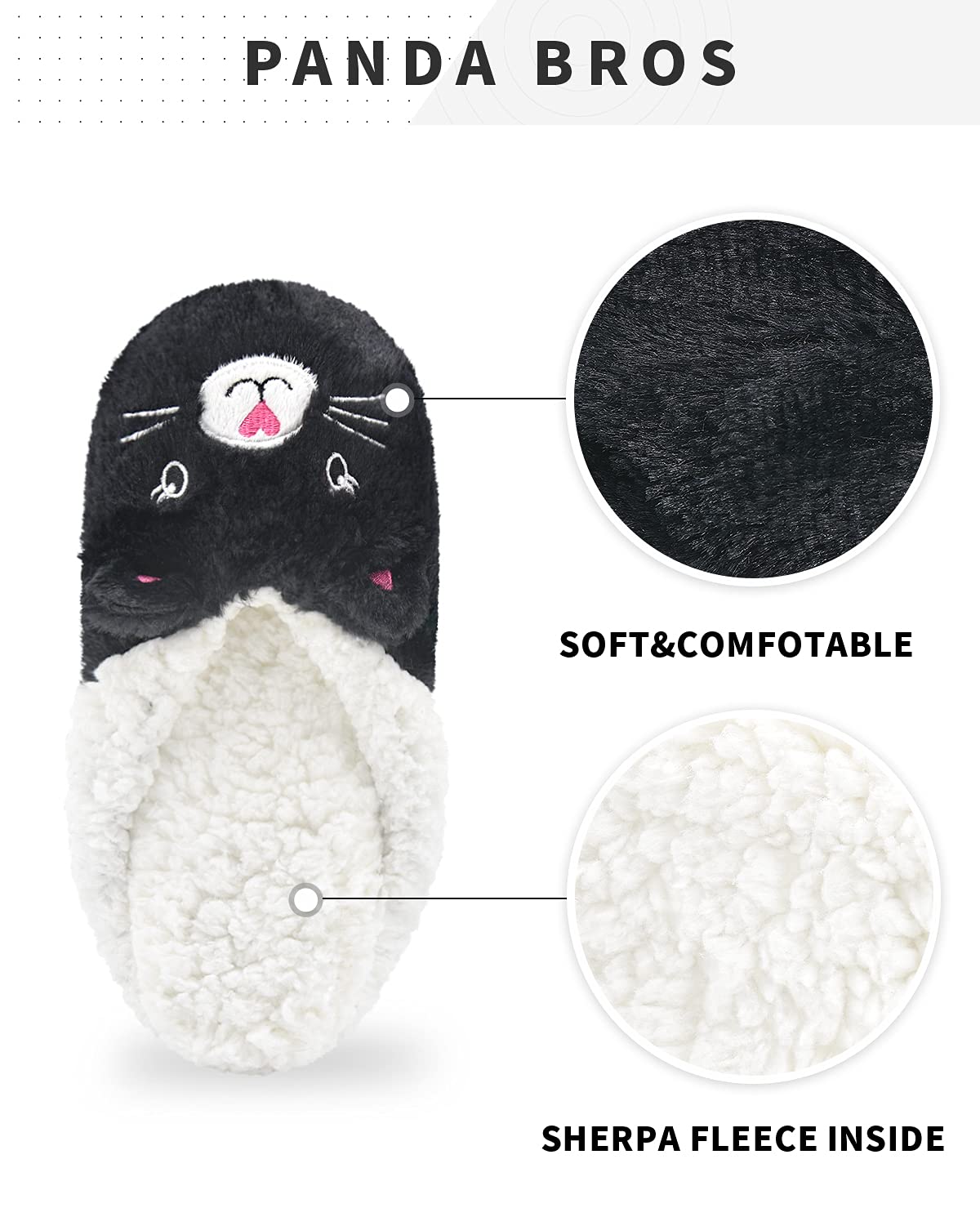 Panda Bros Slipper Socks With Non-Slip Grippers, Cute Fuzzy Warm Cat Animal House Slippers