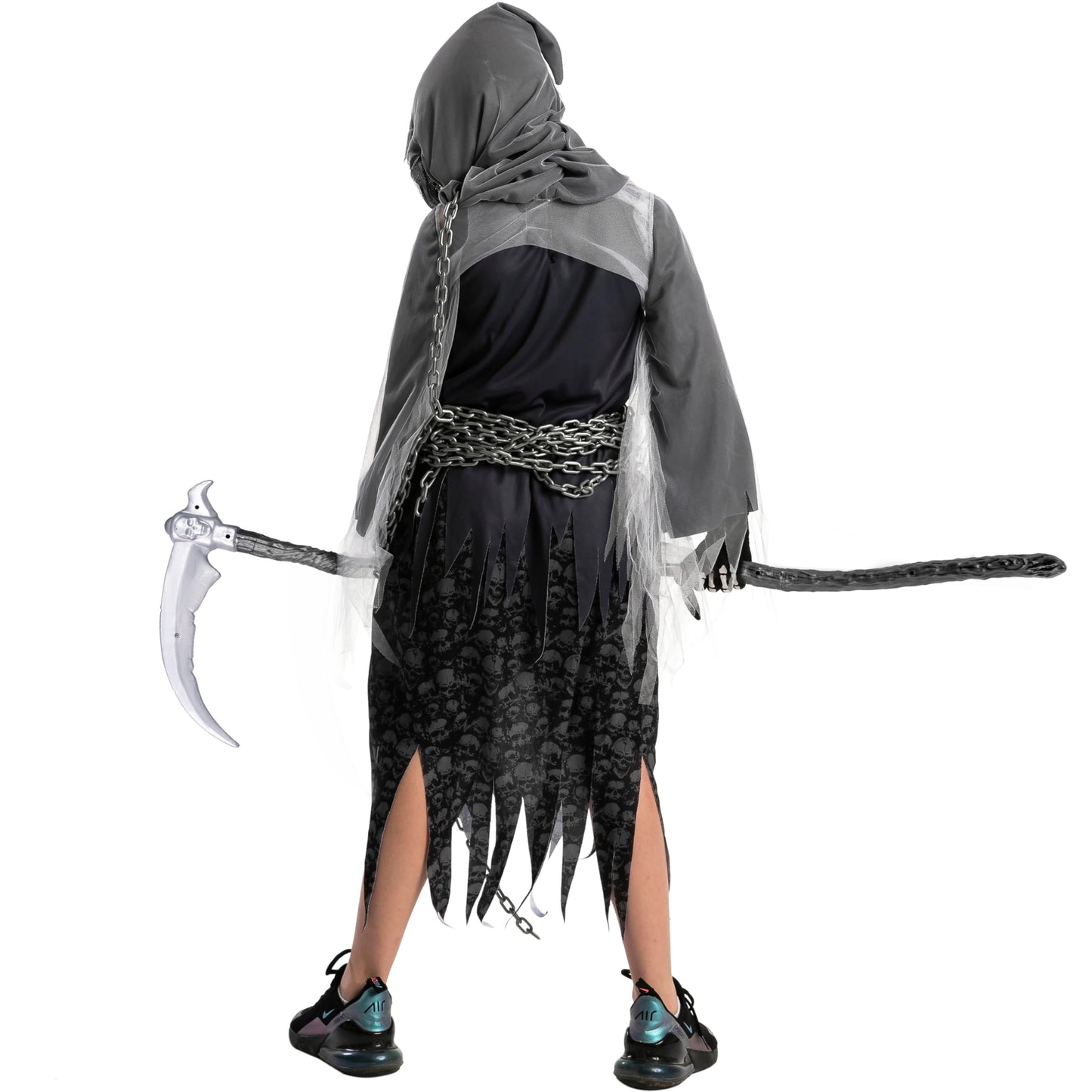 Spooktacular Creations Child Unisex Grim Reaper Costume, Halloween Costume with Glowing Red Eyes for Kids Trick-or-Treating-M(8-10yr)