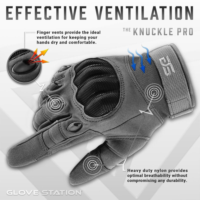 Glove Station Gloves for Men – Touchscreen Utility Gear with Hard Knuckle Protection Used in Motorcycle, Airsoft, & Outdoor Work Gray - Hard Knuckle Large