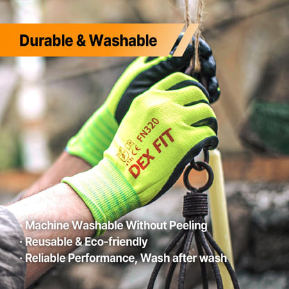 DEX FIT Nylon Work Gloves FN320, 3D Comfort Fit, Power Grip, Lightweight, Touchscreen for Men & Women, Breathable & Flexible for Yard Work DIY Mechanic Warehouse; Black 9 (L)