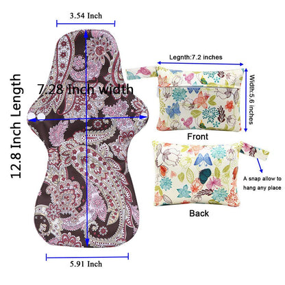 RZJZGZ (5 Pcs 35cm) Extra Long Sanitary Pads for Day and Heavy Flow Menstrual Pads Reusable Washable Sanitary Towels Pads Charcoal Bamboo Cloth Napkins Postpartum Nursing Pads with Mini Carry Bag Set
