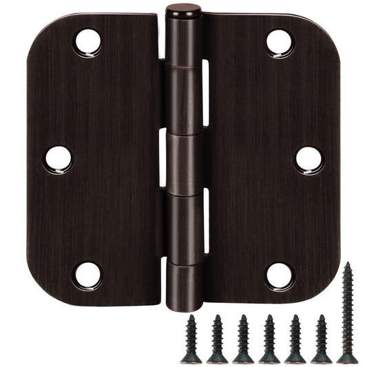 18 Pack Oil Rubbed Bronze Door Hinges 3.5" x 3 1/2 Inch Black Brushed Interior Hinge Rounded 5/8" Radius Corner 3 ½"Iron Residential Standard Bedroom Bifold Single Double Doors Hardware Kit