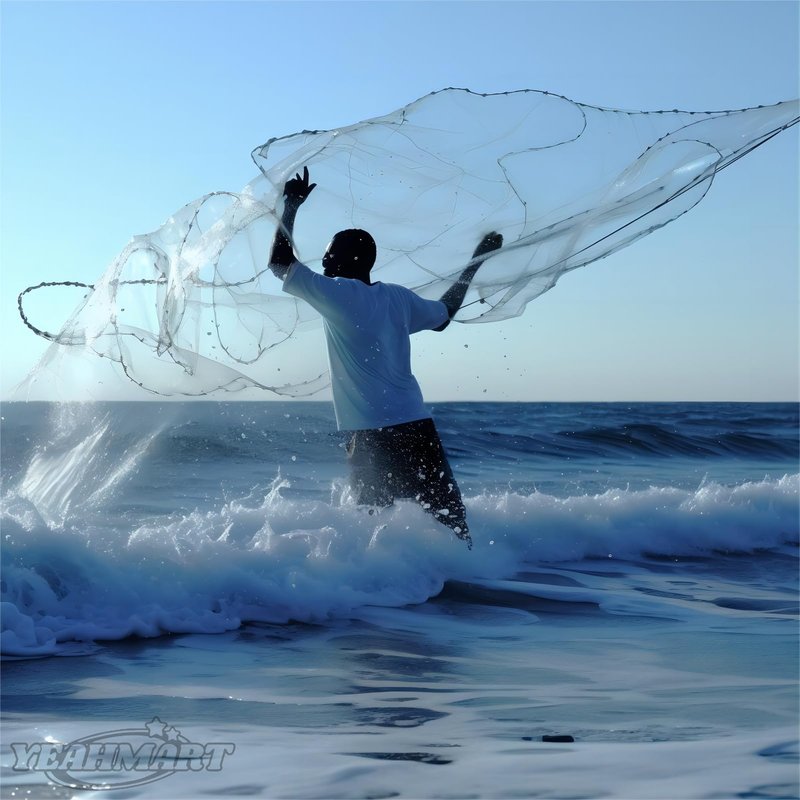 Yeahmart Handmade American Saltwater Fishing Cast Net with Heavy Duty Real Zinc Sinker Weights for Bait Trap Fish 9Ft Radius, 3/8 Inch Mesh Size