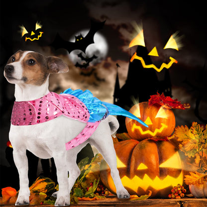 Mermaid Dog Costume - Funny Shiny Halloween Mermaid Costume for Small to Medium Dogs Puppy, Pet Cat Cosplay Outfit Apparel for Christmas Birthday Parties Photo Props
