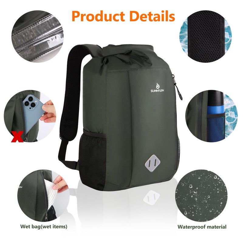 Sunnylon Dry Bag Backpack, 20L Dry Bags Waterproof with Waist Pouch and Phone Case,Roll top Dry bag for kayaking,Marine dry bag for Kayaking,Beach, Rafting, Boating, Hiking, Camping and Fishing