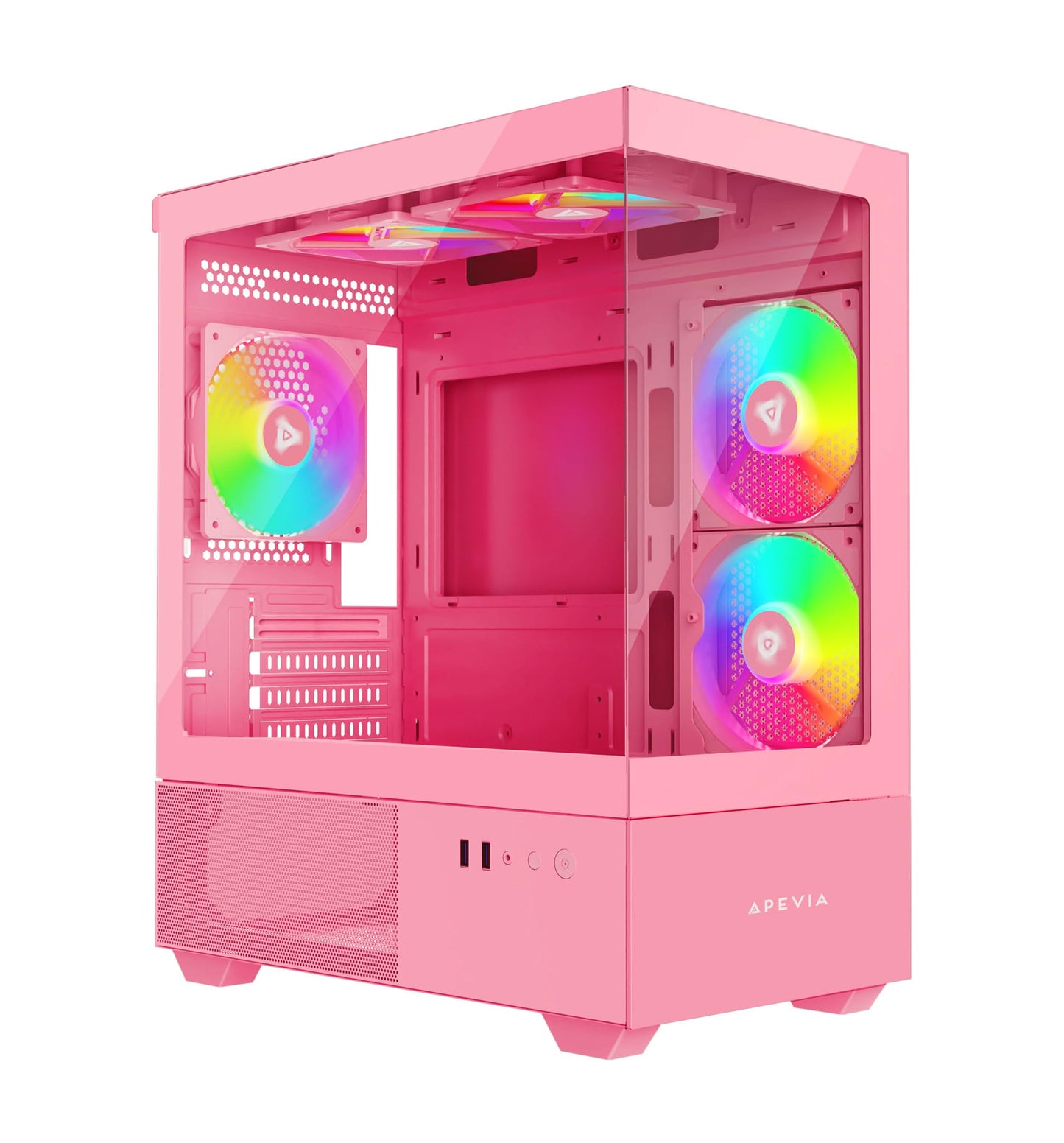 Apevia Phantom-PK Phantom Micro-ATX Dual-Chamber Gaming PC Case w/ 5X 120mm ARGB Fans, 366 RGB Modes, Dual Tempered Glass Panels, 240mm Radiator Support, 2X USB3.0, HD Audio Port, Pink