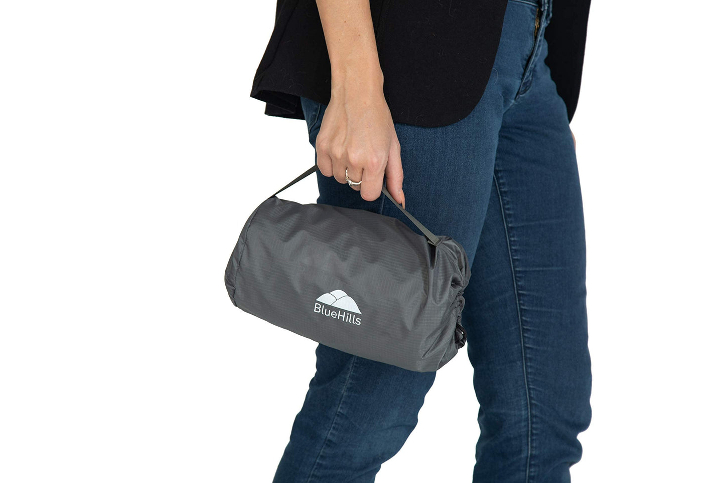 BlueHills Ultra Compact Travel Blanket Pillow in Portable Bag Case Soft 70 X 56 with Strap Backpack Clip Premium Cozy Soft Compact Pack Large Blanket for Airplane Flight Layover Grey - Gray C002