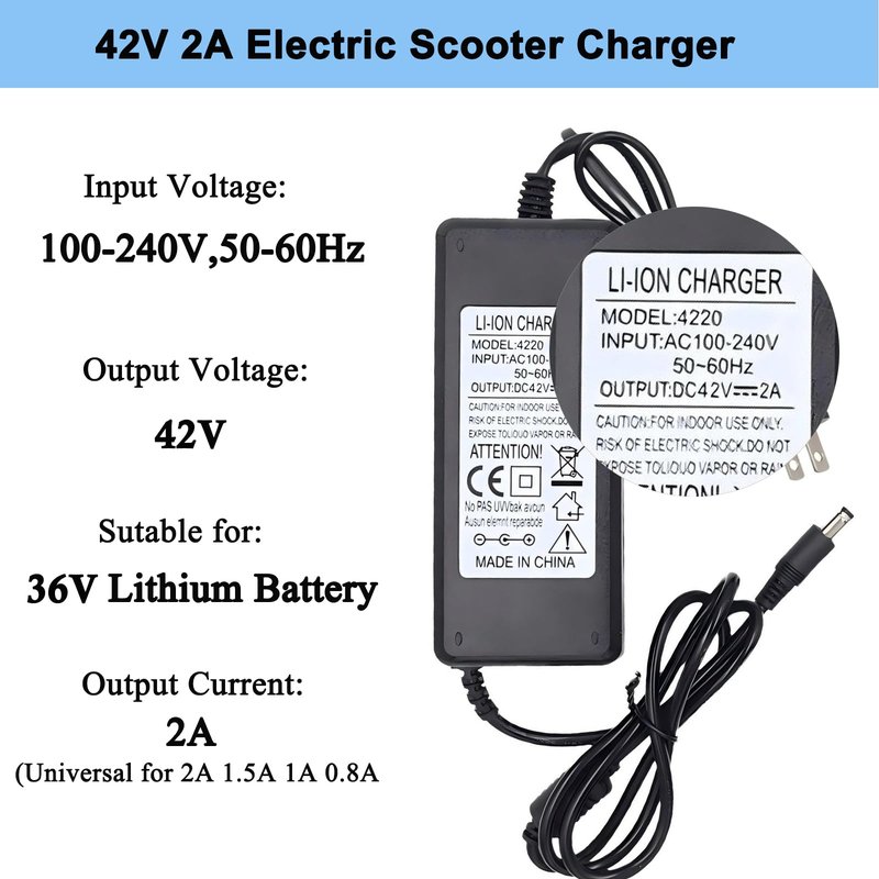 42V 2A Electric Scooter Charger for 36V Li-Batteries, Hover Board Charger Cord with 4 Plugs, Compatible with Gotrax/Ninebot/Jetson/Voyage Scooter Power Adapter