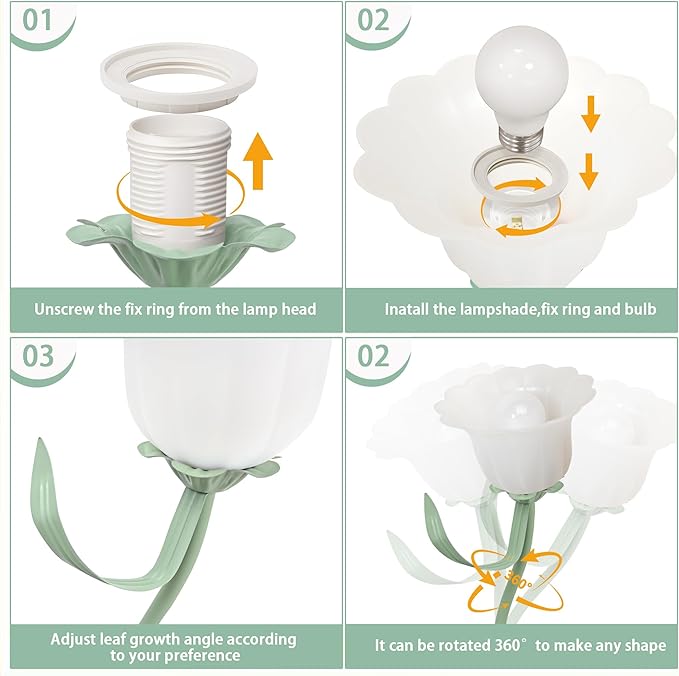 Vintage Flower Table Lamp, 3 Color Temperature Flexible Gooseneck Cute Desk Lamp for Bedroom, Kawaii Nightstand Bedside Lamps for Living Room, Dorm, Office, Home Decor (Green)