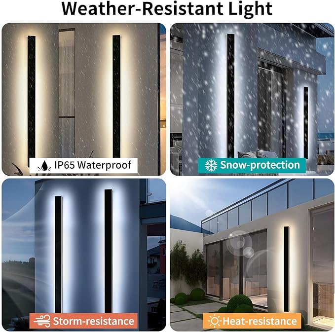 Mikeru 3CCT Dimmable Outdoor Wall Sconce 71" IP65 Waterproof - 2Pack Modern Black Exterior Light with Remote Control, Adjustable 3000K/4500K/6000K for Porch, Patio & Commercial Spaces | Hardwired