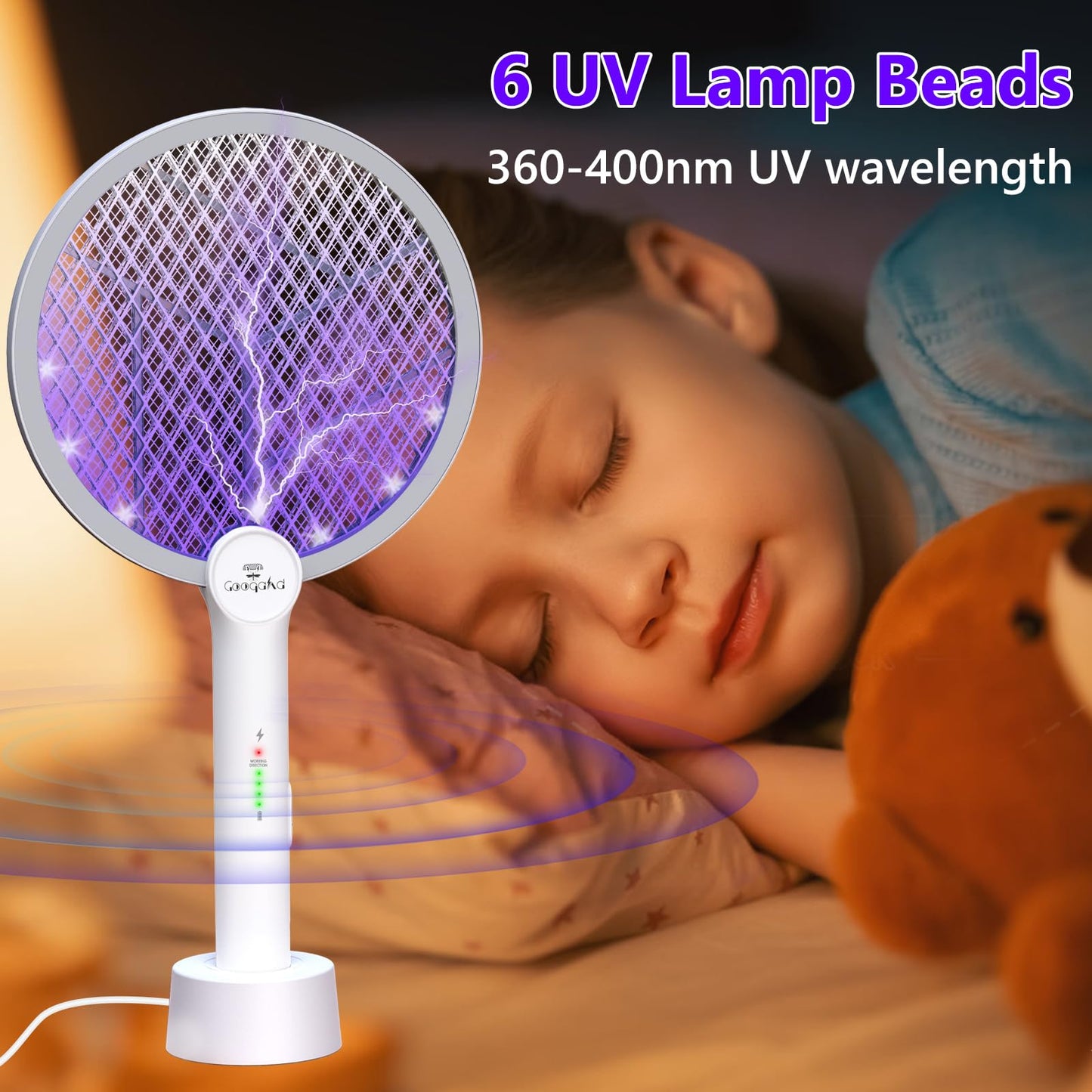 Gooqand Bug Zapper Racket, 2 in 1 Electric Fly Swatter with USB Rechargeable, 4000V Fly Zapper with 3 Layer Safety Mesh, Fly Racket for Indoor, Outdoor