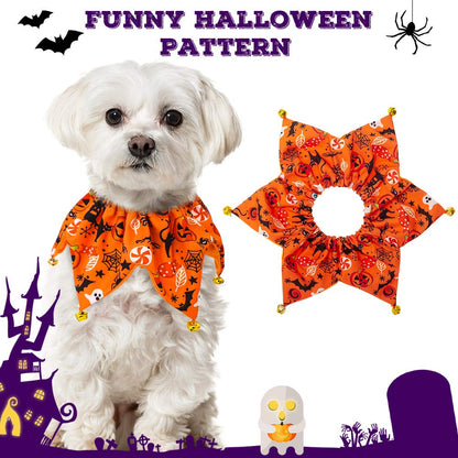 EXPAWLORER Dog Halloween Costumes - Halloween Style Dog Collar with Bells and Wizard's Hat Set,Halloween Pumpkin Pattern Pet Costume for Dogs Wearing - Orange