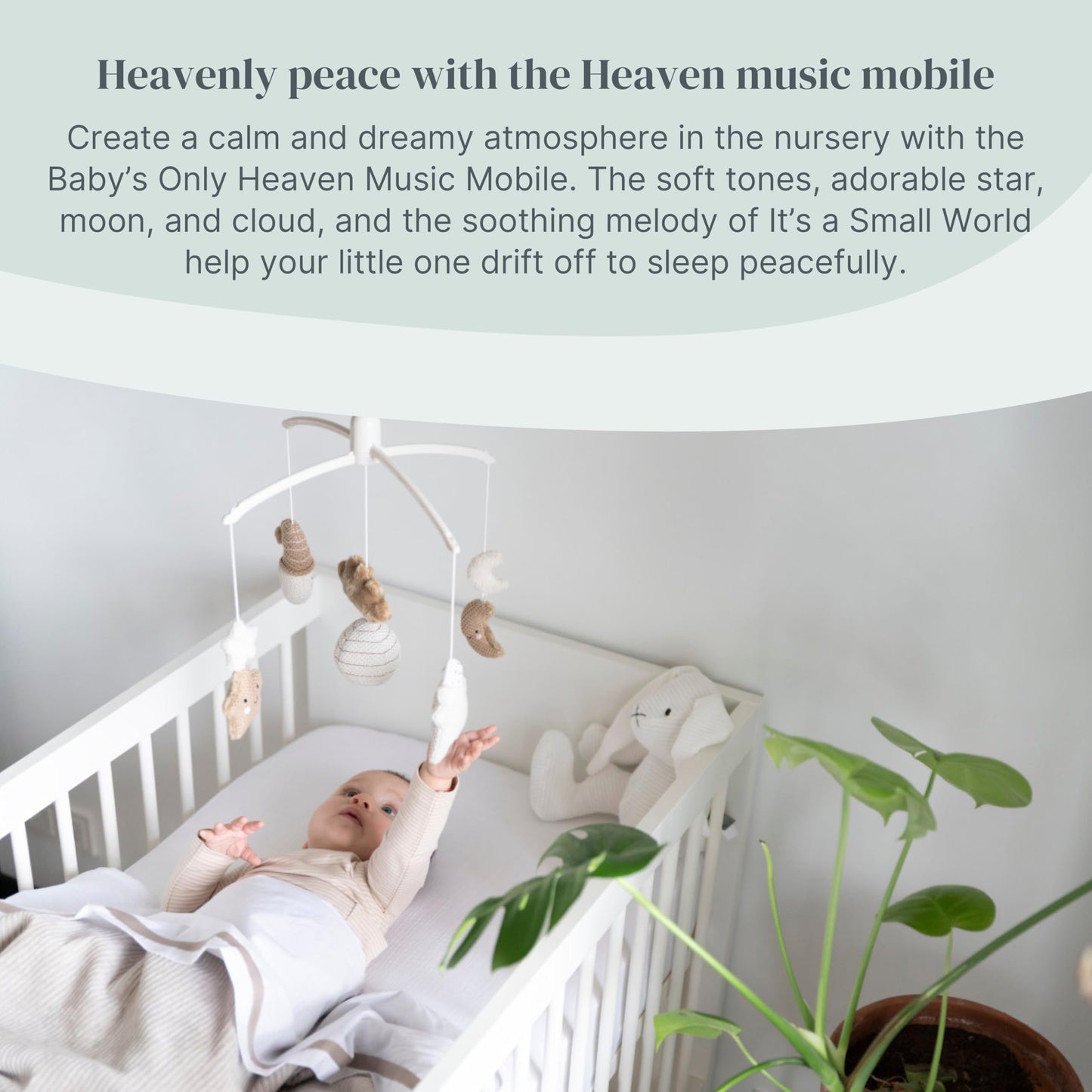 Baby's Only - Musical Mobile Baby Heaven - with Knitted Figures - Baby Music Box with Music - Easy to Attach - Mobile Baby with Music - for Boys and Girls - Clay/Warm Linen