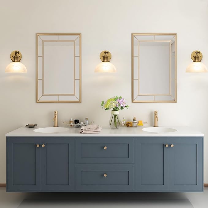 1-Light Vintage Wall Sconce Light with Milk White Glass Shade, Rustic Indoor Wall Mounted Lamp for Bedroom Vanity Bathroom Living Room Over Kitchen Sink