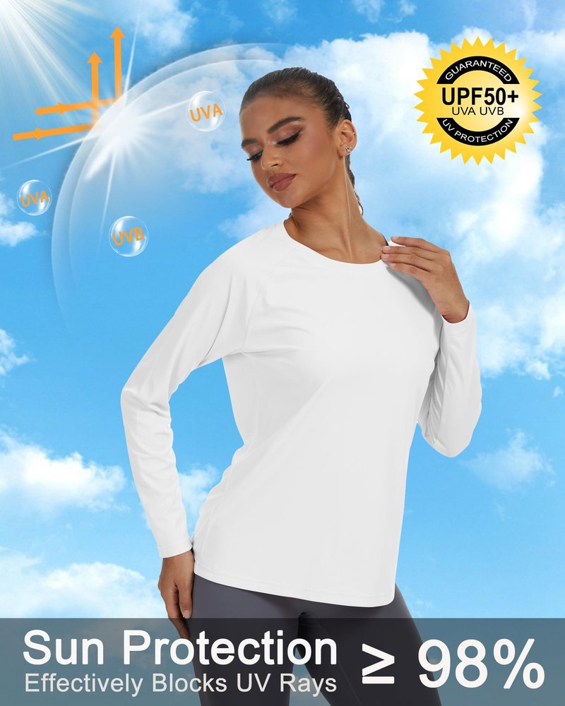 PLUMZJOY Women's Sun Shirts UPF 50+ Long Sleeve UV Protection Shirt Quick Dry Tops for Workout Hiking Running Rash Guard White S