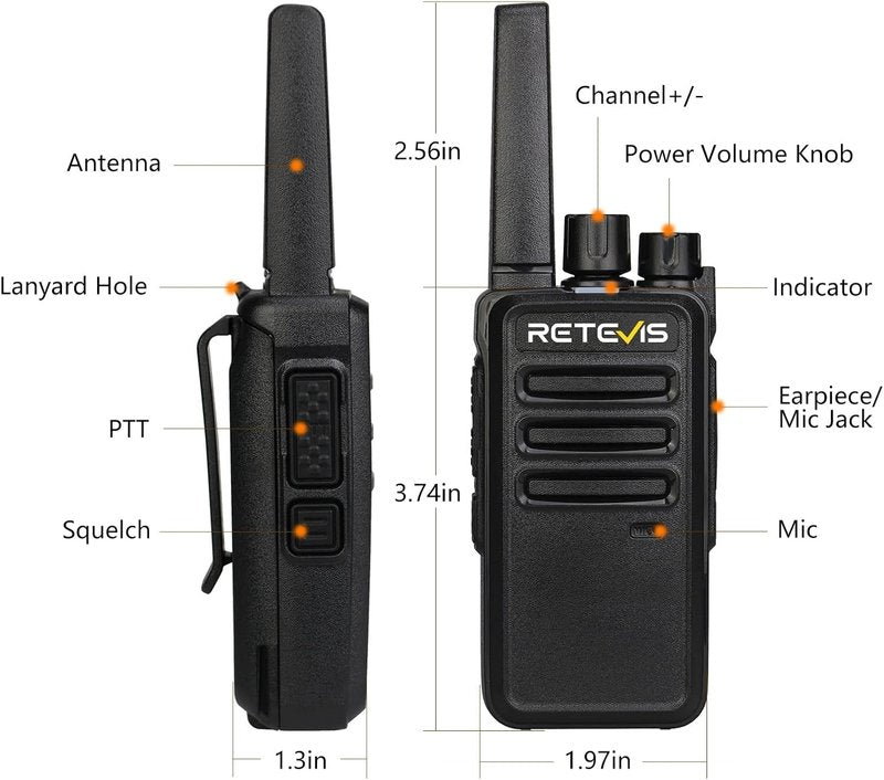 Retevis RT68 Walkie Talkies - Rechargeable Two-Way Radios 6 Pack | Heavy Duty, Long Range, Hands-Free for Adults