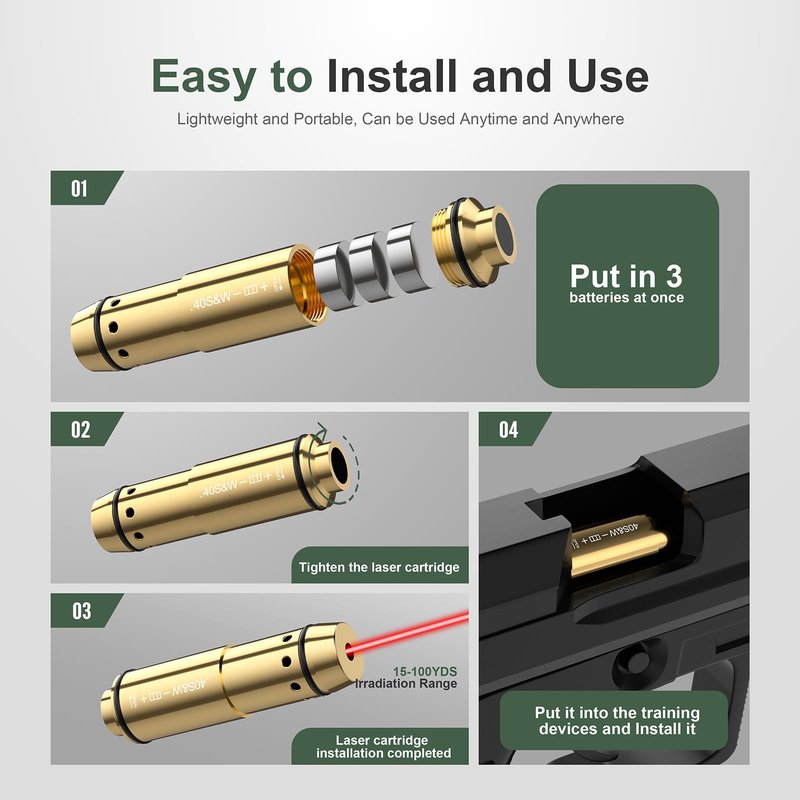 Vstranics 40S&W Laser Training Cartridge for Dry Fire Training System with 3 Set Batteries