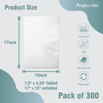 Bell Marque White Dinner Napkin-300 2-Ply White Dinner Napkins, 0.1" Height, 17" width, 15" Length (Pack of 300)