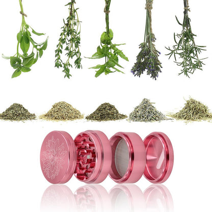 DCOU Premium Aluminium Herb Grinder 2.2 Inches 4 Piece Metal Grinder with Pollen Catcher with Laser Flower Pattern (Pink)
