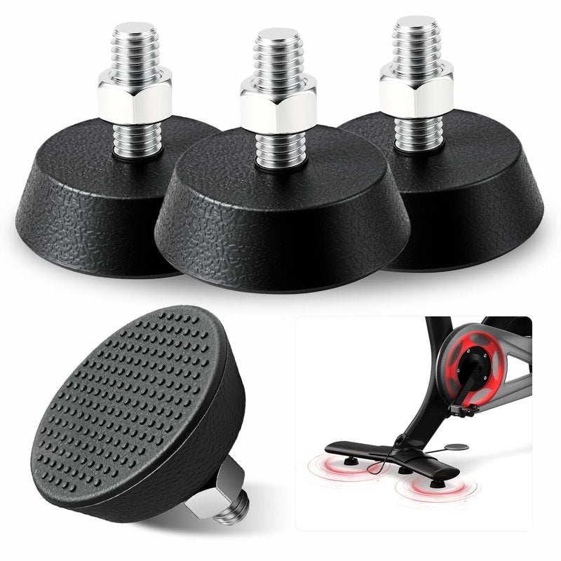 AIYOYOLIFE 4 Pack Exercise Bike Support Foot Pads Compatible with Peloton OG & Plus, Upgrade Stainless 3/8" Leveling Screws Feet Adjustable, Noise Reduction, Anti-Slip Rubber Shock-Absorbing
