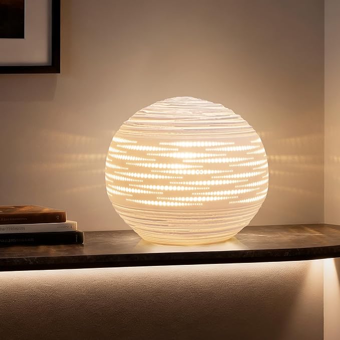 RONDURE 8.7" Modern Ceramic Table Lamp, Modern Bedside Lamps for Bedroom, Living Room and Nightstand, White Translucent Ceramic Shade, Warm Ambient Lighting, Home Decor