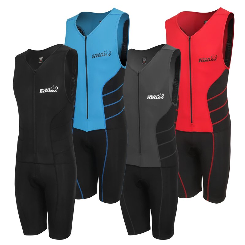 Deux Roues Youth Triathlon Suit Racing Tri Cycling Skin Suit Bike Swim Run - Bonus Race Bib Belt (Red, Youth 14)