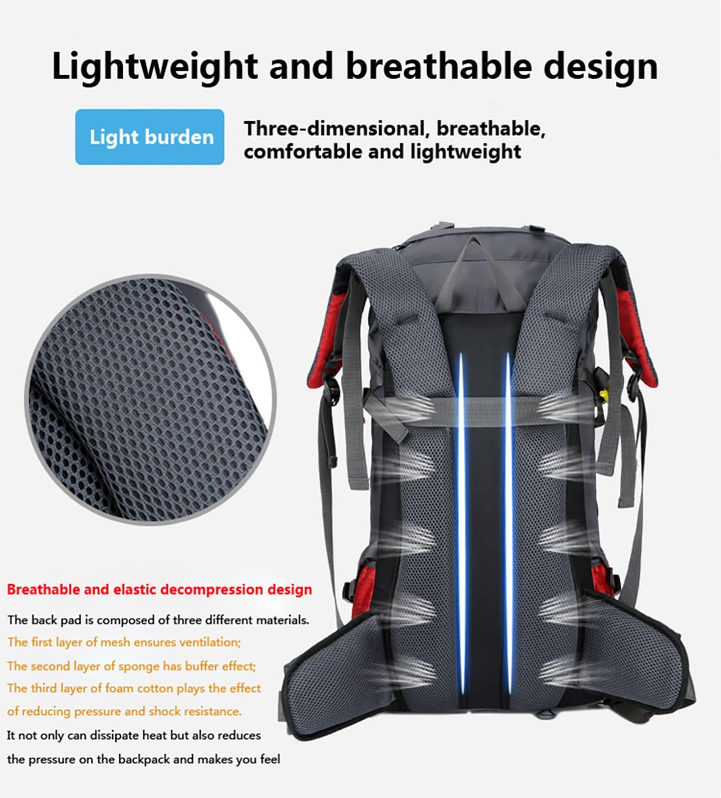 Bseash 60L Waterproof Hiking Camping Backpack with Rain Cover, Lightweight Outdoor Sport Travel Daypack Rucksack for Climbing Skiing