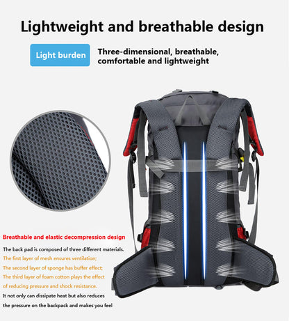Bseash 60L Waterproof Hiking Camping Backpack with Rain Cover, Lightweight Outdoor Sport Travel Daypack Rucksack for Climbing Skiing