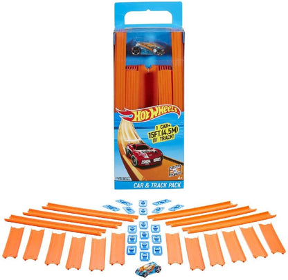 Hot Wheels Track Builder Straight track with Car, Track and track connectors, connect with other Hot Wheels toys, BHT77
