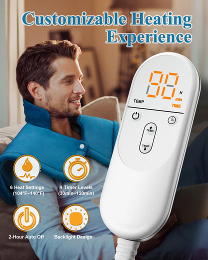 Heating Pad for Neck Shoulders Back, Valentines Day Gifts for Him Her Men Women Mom Dad, Weighted Electric Heated Wrap 6 Heat Settings 4 Timers Auto Off, Birthday Anniversary Retirement Gifts, Blue