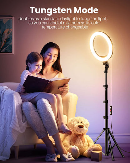 Weilisi 12'' Ring Light with Stand 72'' Tall & 2 Phone Holders,38 Color Modes Selfie Light with Tripod Stand, Big LED Ring Light for iPhone/Android/Camera,YouTube,Makeup