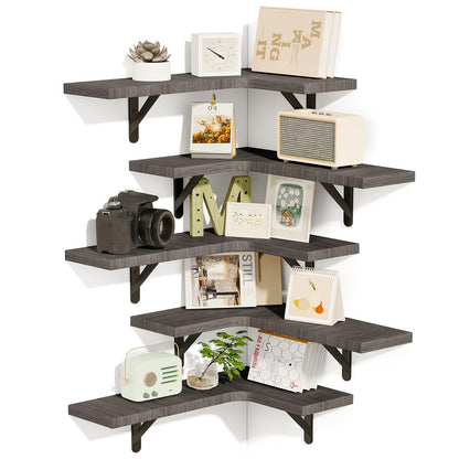 Fixwal Floating Shelves for Wall, Rustic Wood Wall Mounted Corner Shelf for Bathroom, Kitchen, Bedroom, Home Decor, Laundry Room, Living Room, Set of 5 (Weathered Grey)