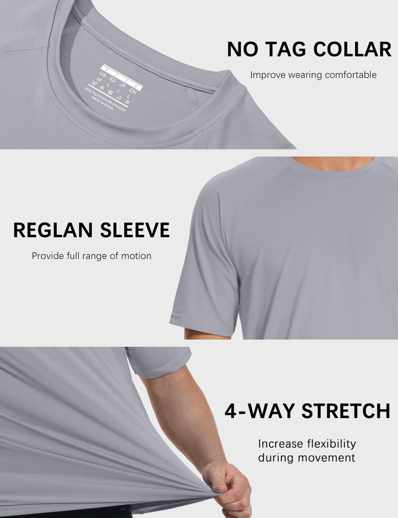 MAGCOMSEN Mens Sun Shirts Short Sleeve Rash Guard Quick Dry Lightweight T Shirt Gym Athletic Workout Top Light Gray, L