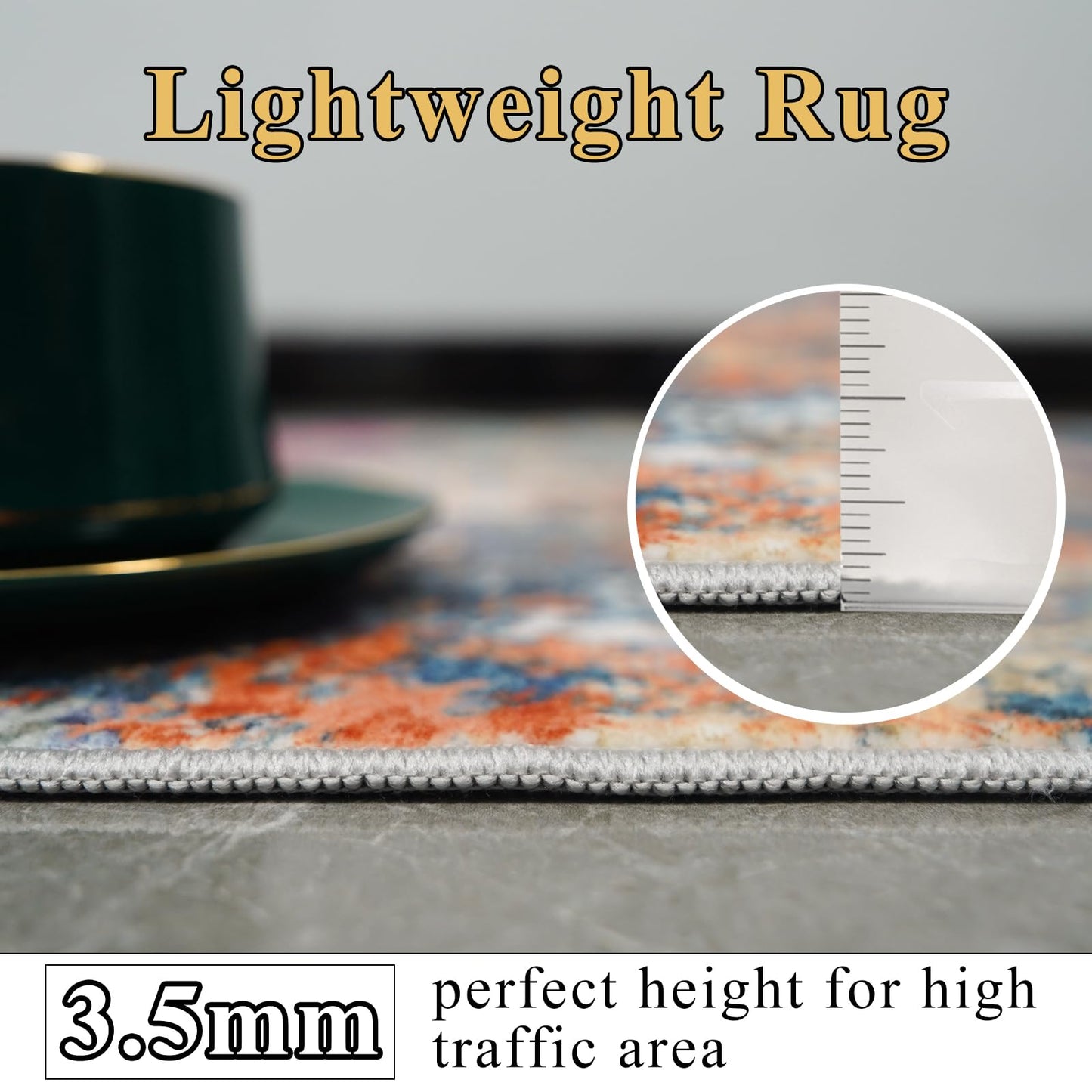 RUUGME Abstract 6ft Round Rug - Large Washable Rugs for Living Room Abstract Colorful Rug Indoor Non Slip Low Pile Carpet Bedroom Soft Foldable Stain Resistant Distressed Thin Mat 6ft Colorful/Multi