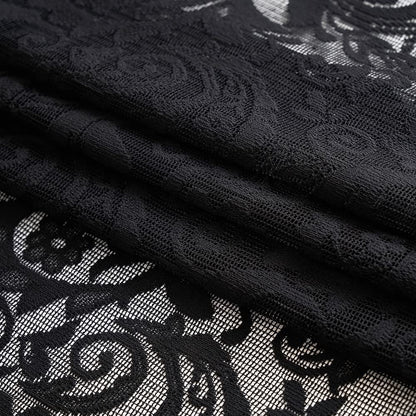 Black Lace Kitchen Curtains Tier and Valance Set 3 Pieces Elegant Gothic Cafe Curtains with Valance 36 Inch Length Rod Pocket Witchy/Skull /Halloween Decor for Laundry Room Bathroom RV, 52" x 36"