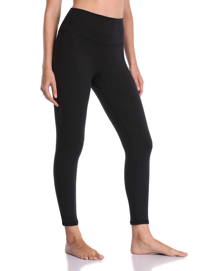 YUNOGA Women's High Waisted Workout Leggings 25" Inseam Ultra Soft Tummy Control Yoga Pants (L, Black)