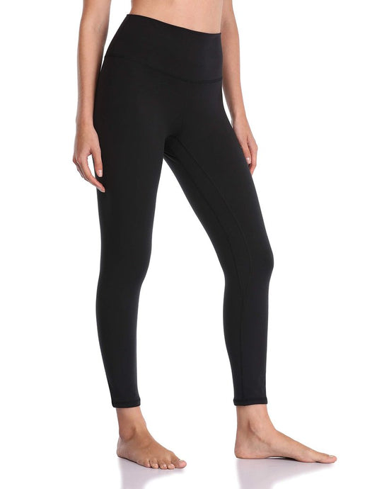 YUNOGA Women's High Waisted Workout Leggings 25" Inseam Ultra Soft Tummy Control Yoga Pants (L, Black)