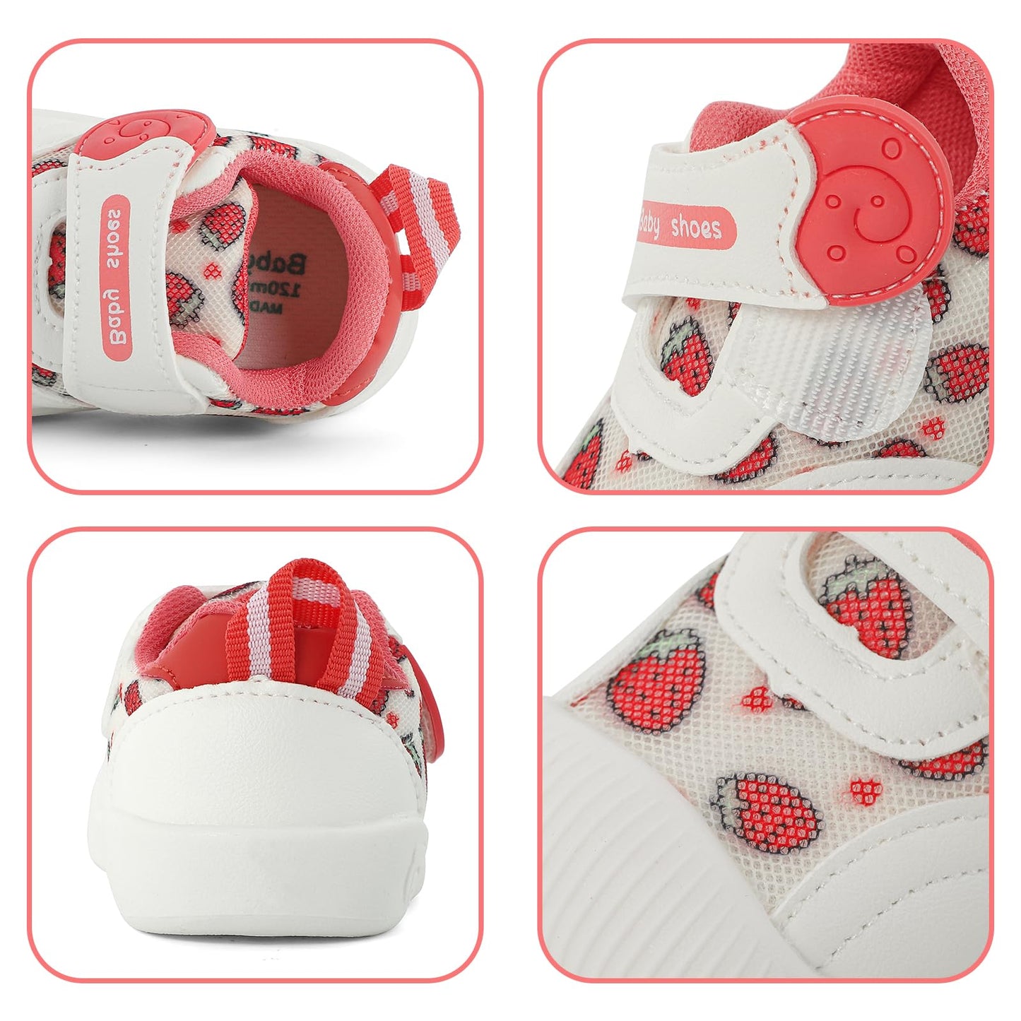 MK MATT KEELY Baby Boys Girls First Walking Shoes Toddlers Breathable Anti-Slip Trainer Sneakers for Infant,Size 4 UK Child,Red Strawberry
