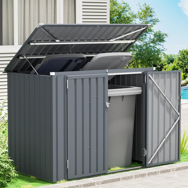 SOLIGEL 3'x6' Storage Shed, Outdoor Trash Can Storage Bike Shed, Waterproof Garbage Can Organizer with Chain Lid, Outdoor Storage Clearance for Patio, Garden, Backyard, Dark Grey