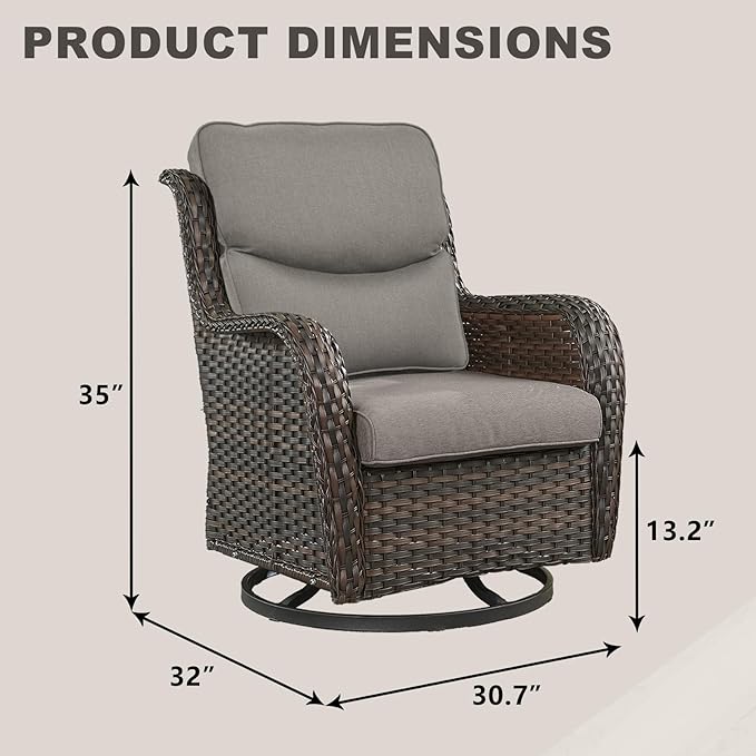 Rilyson Wicker Rocking Chair Swivel Chairs - 2 Piece Rocker Patio Chairs Set Rattan Rocking Chair for Outdoor Porch Deck Garden Backyard (Brown/Grey/Smile)