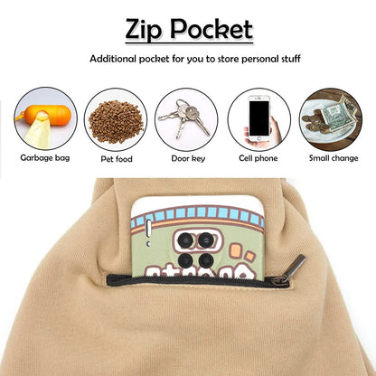 NATUYA Pet Sling Carrier Small Dog Sling Cat Carrier Bag Adjustable Strap Hands-free Sling Pet Carrier Bag with Front Zipper Pocket Safety Belt for Outdoor Traveling Subway (Khaki, Cotton Style)