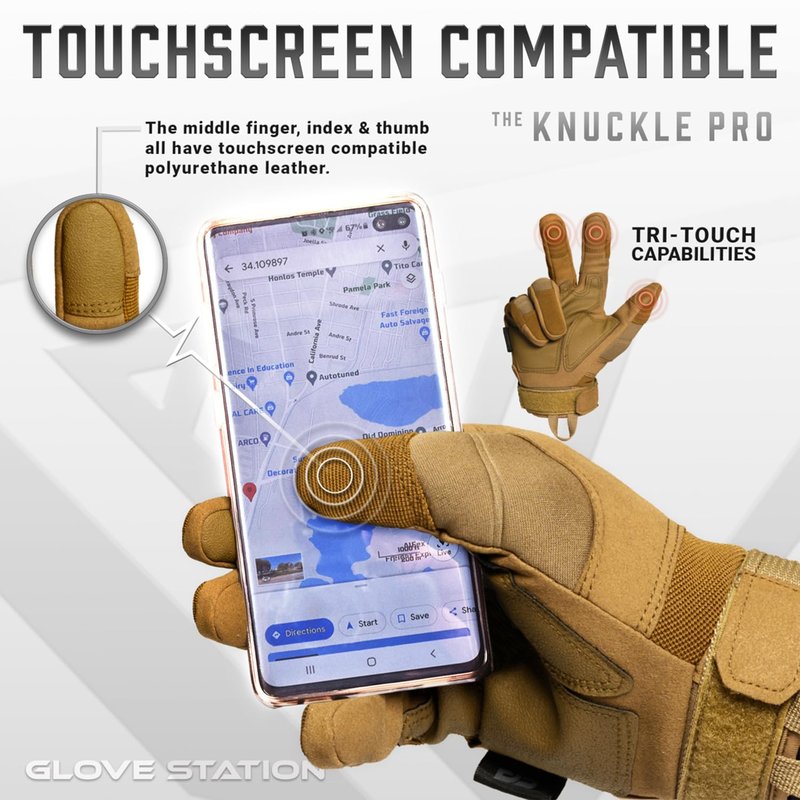 Glove Station Gloves for Men – Touchscreen Utility Gear with Hard Knuckle Protection Used in Motorcycle, Airsoft, & Outdoor Work Tan - Hard Knuckle Small