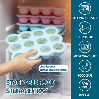 HIWOOD Baby Food Storage - 12 x 1.5OZ Silicone Freezer Tray with Lid, Containers for Homemade Purees - Midnight Blue
