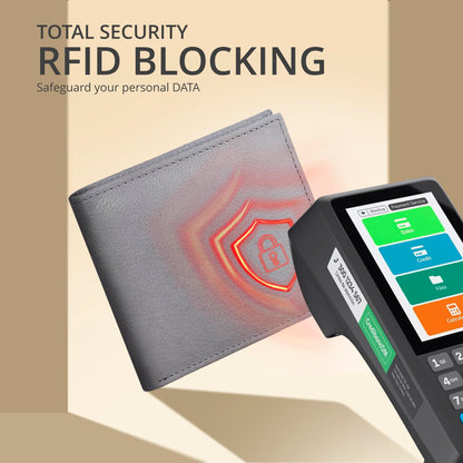Grey Wallet For Men with 9 Credit Card Slots | Bifold | Leather | RFID Wallet Blocking | Gift For Men | Front Wallet