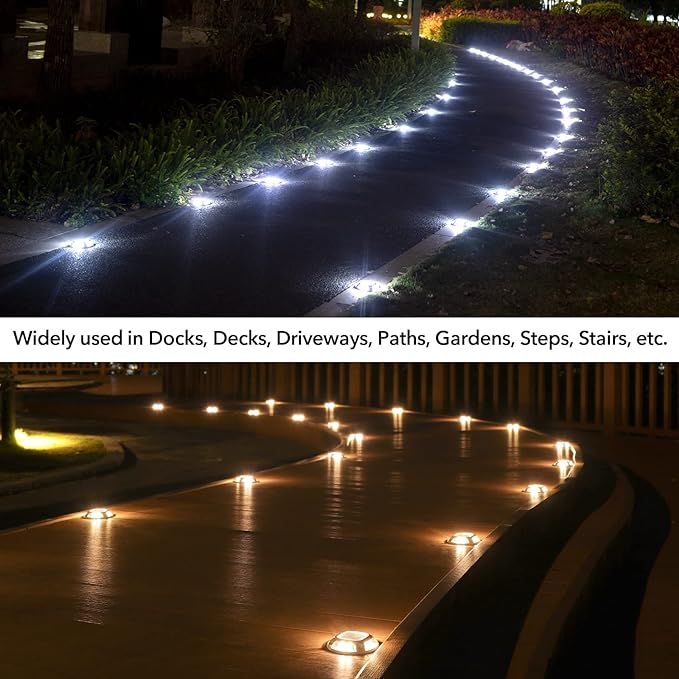 AGPTEK Solar Driveway Lights Outdoor 4 Pack, 2 Color Modes LED Deck Dock Marine Waterproof Driveway Marker Lights for Step Sidewalk Stair Garden Pathway Walkway Yard (Warm White/Cool White)