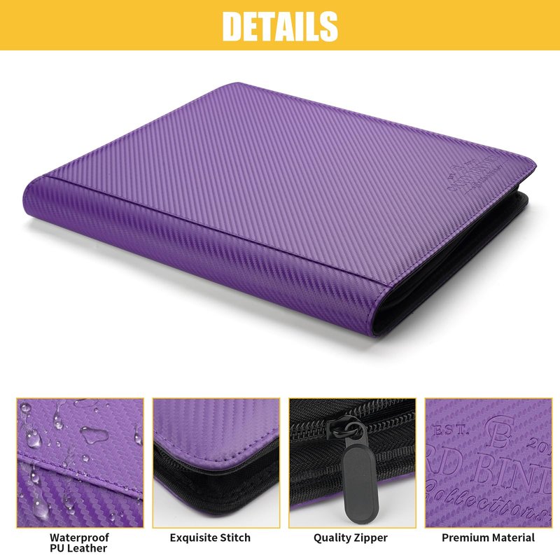Toploader Binder,Toploader Hard Cases, 9-Pocket Pages Sleeves Hold up 288 Cards.Toploader Card Binder with Sleeves for “3×4” rigid，Card Holder(purple)