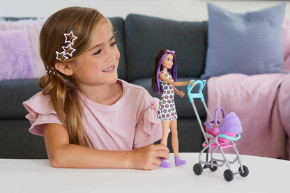 Barbie Skipper Babysitters Inc Playset with Doll, Stroller, Baby Doll & 5 Accessories, Remove Stroller Seat for Carrier