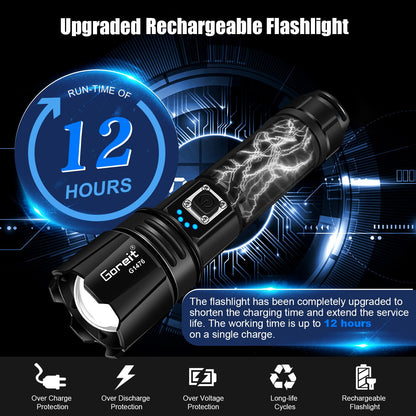 Goreit Flashlight High Lumens Rechargeable, 2000 Lumen Led Flashlights XHP70.2 USB Super Bright Flash Light Battery Powered, Powerful Handheld Flashlights for Emergencies Camping, IP67 Waterproof