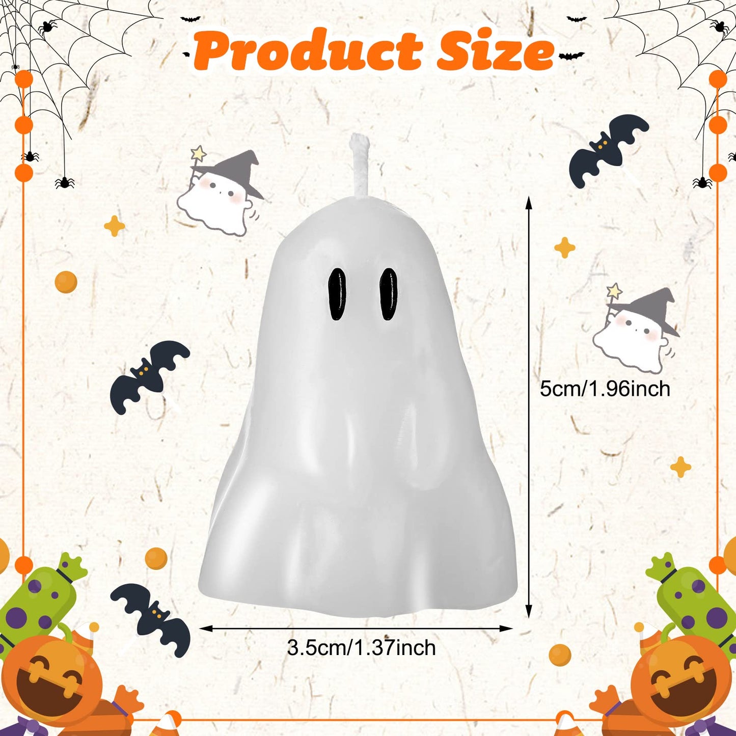 Jutom 10 Pcs Halloween Ghost Candles White Burning Candles Soy Wax for Halloween Home Table Party Decorations(Classic)