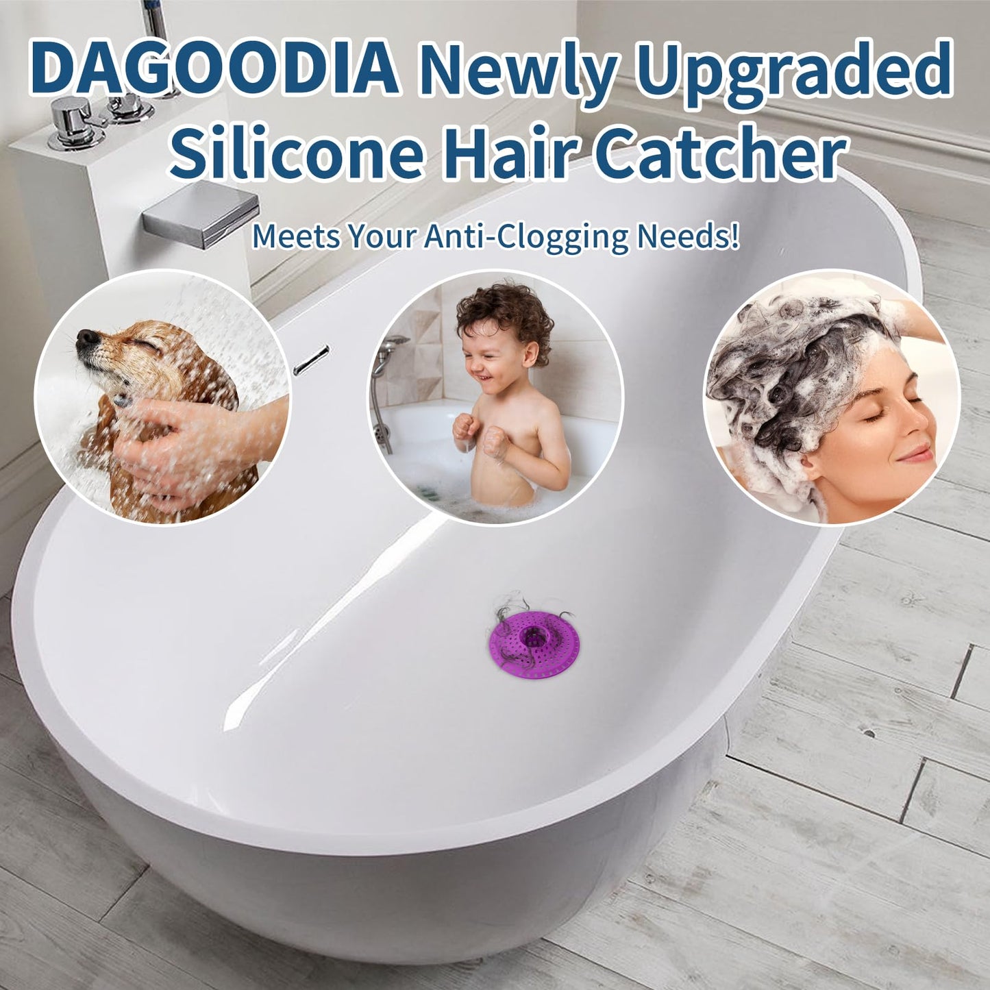 Bathtub Drain Hair Catcher,Tub Shower Drain Hair Trap/Strainer,3PCS Silicone Collapsible Tub Hair Catcher Drain Protector Designed for 1.47" to 1.75'' Regular Drains(Dark Gray)